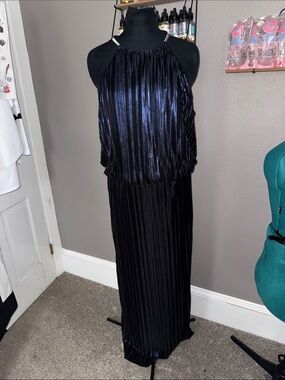 Shimmery Pleated Navy MSK Halter Maxi Dress
